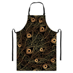 Black And Gold Peacock Feather Print Bib Apron With Pocket