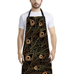 Black And Gold Peacock Feather Print Bib Apron With Pocket