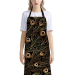 Black And Gold Peacock Feather Print Bib Apron With Pocket