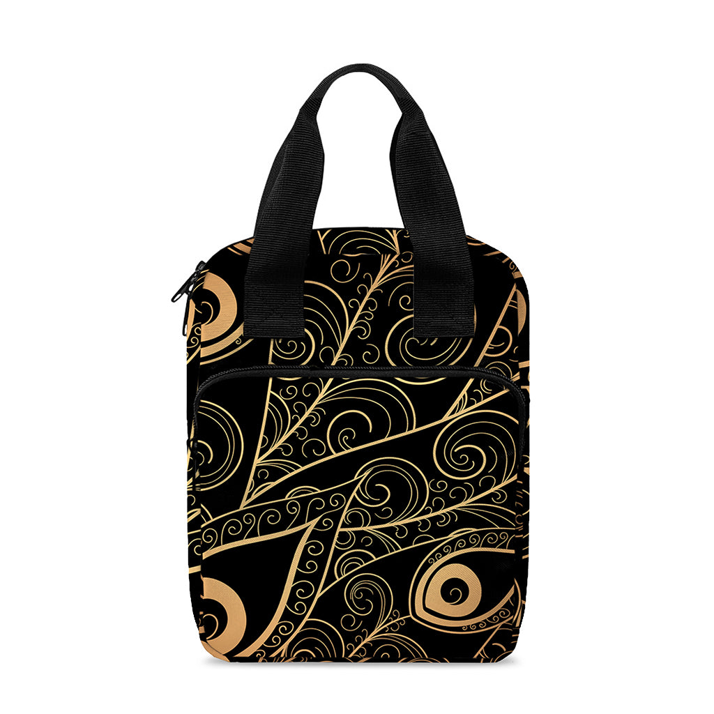 Black And Gold Peacock Feather Print Bible Tote Bag