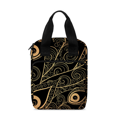 Black And Gold Peacock Feather Print Bible Tote Bag