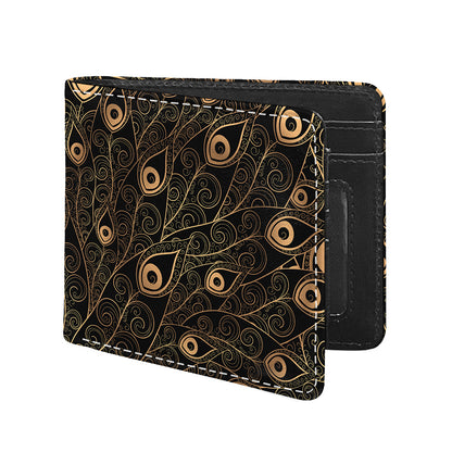 Black And Gold Peacock Feather Print Bifold Wallet