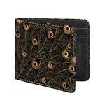 Black And Gold Peacock Feather Print Bifold Wallet