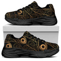 Black And Gold Peacock Feather Print Black Chunky Shoes