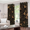 Black And Gold Peacock Feather Print Dimout Grommet Curtains