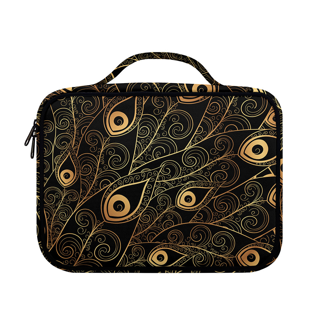 Black And Gold Peacock Feather Print Briefcase Bible Bag