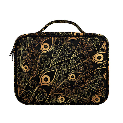 Black And Gold Peacock Feather Print Briefcase Bible Bag