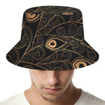 Black And Gold Peacock Feather Print Bucket Hat