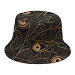 Black And Gold Peacock Feather Print Bucket Hat