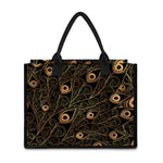 Black And Gold Peacock Feather Print Canvas Tote Bag