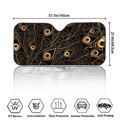 Black And Gold Peacock Feather Print Car Windshield Sun Shade