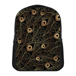 Black And Gold Peacock Feather Print Casual Backpack