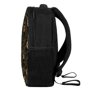 Black And Gold Peacock Feather Print Casual Backpack