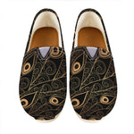 Black And Gold Peacock Feather Print Casual Shoes