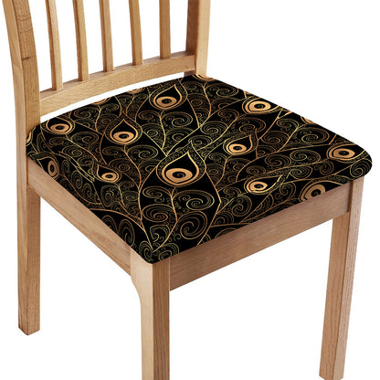 Black And Gold Peacock Feather Print Chair Cushion Cover