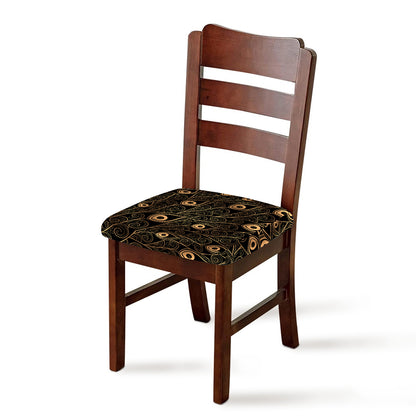 Black And Gold Peacock Feather Print Chair Cushion Cover