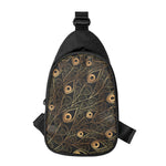 Black And Gold Peacock Feather Print Chest Bag