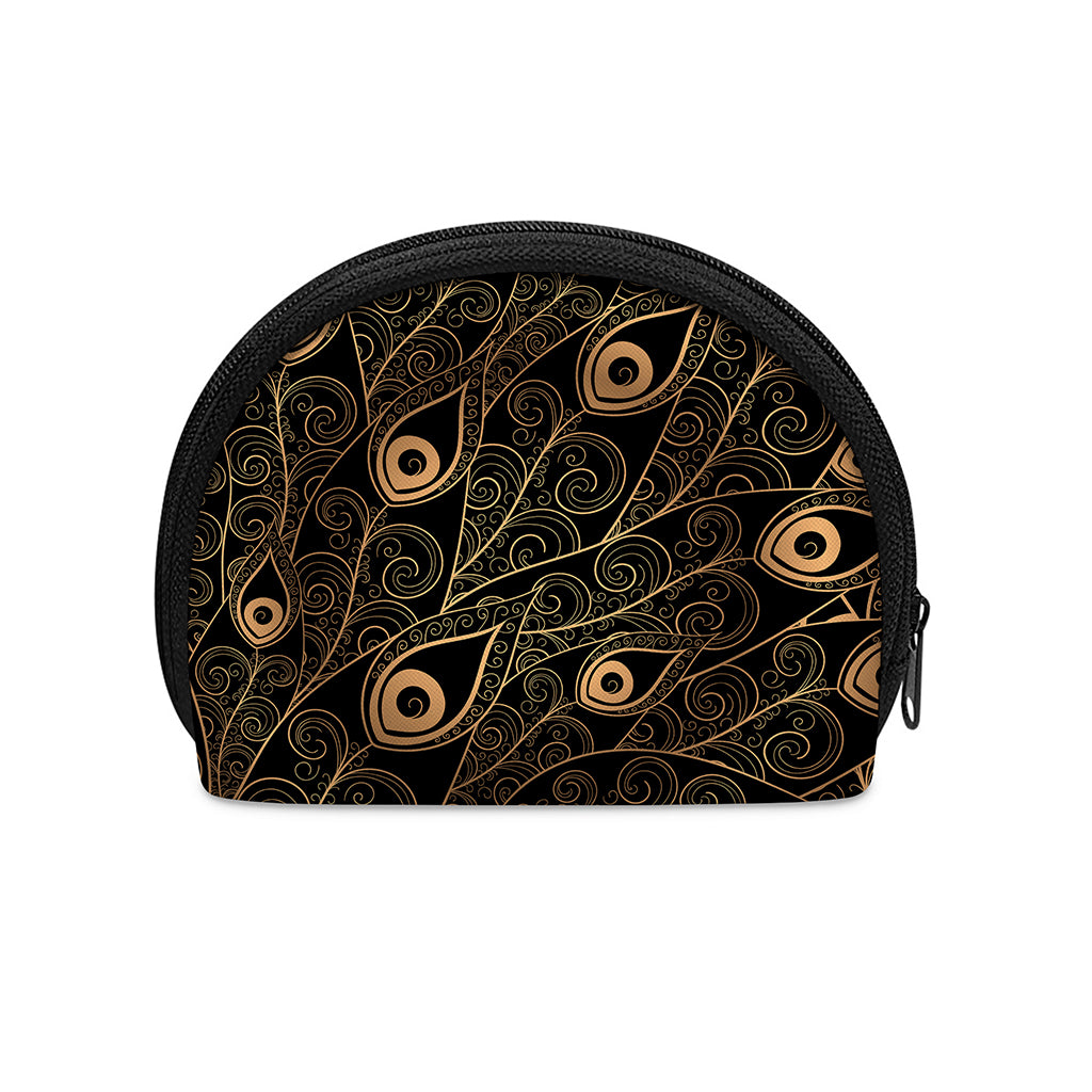 Black And Gold Peacock Feather Print Coin Purse