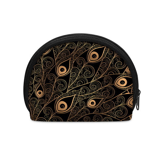 Black And Gold Peacock Feather Print Coin Purse
