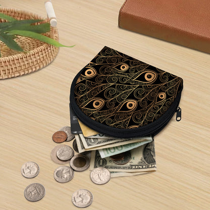Black And Gold Peacock Feather Print Coin Purse
