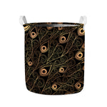 Black And Gold Peacock Feather Print Collapsible Laundry Basket