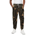 Black And Gold Peacock Feather Print Cotton Sweatpants