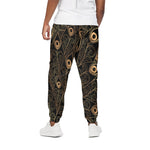 Black And Gold Peacock Feather Print Cotton Pants