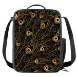 Black And Gold Peacock Feather Print Crossbody Lunch Bag