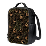 Black And Gold Peacock Feather Print Crossbody Lunch Bag