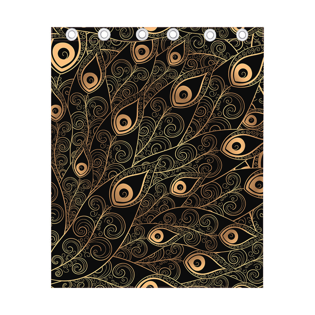 Black And Gold Peacock Feather Print Curtain