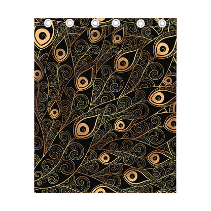 Black And Gold Peacock Feather Print Curtain