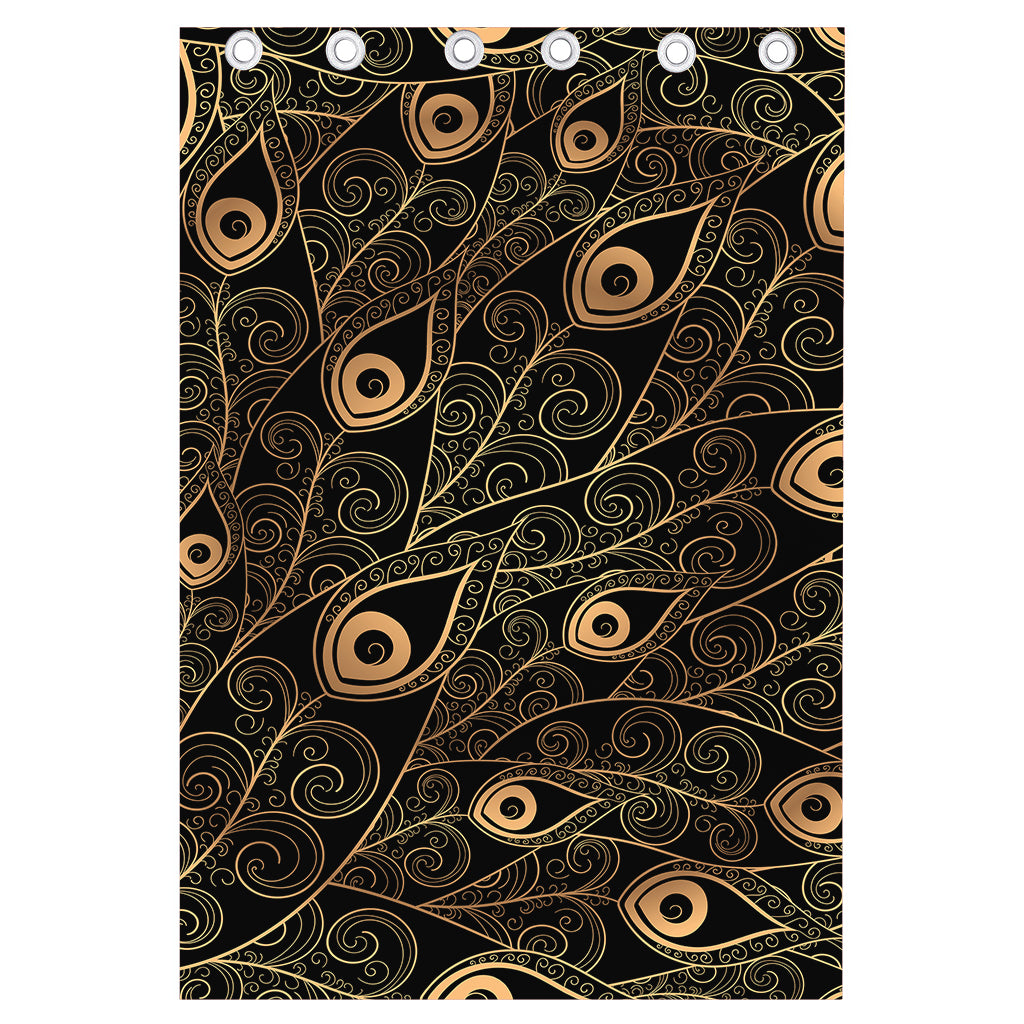 Black And Gold Peacock Feather Print Curtain