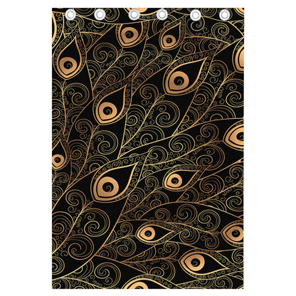 Black And Gold Peacock Feather Print Curtain