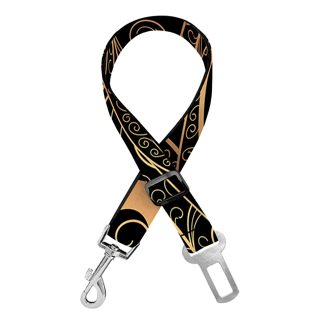 Black And Gold Peacock Feather Print Dog Seat Belt