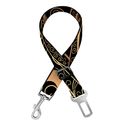 Black And Gold Peacock Feather Print Dog Seat Belt
