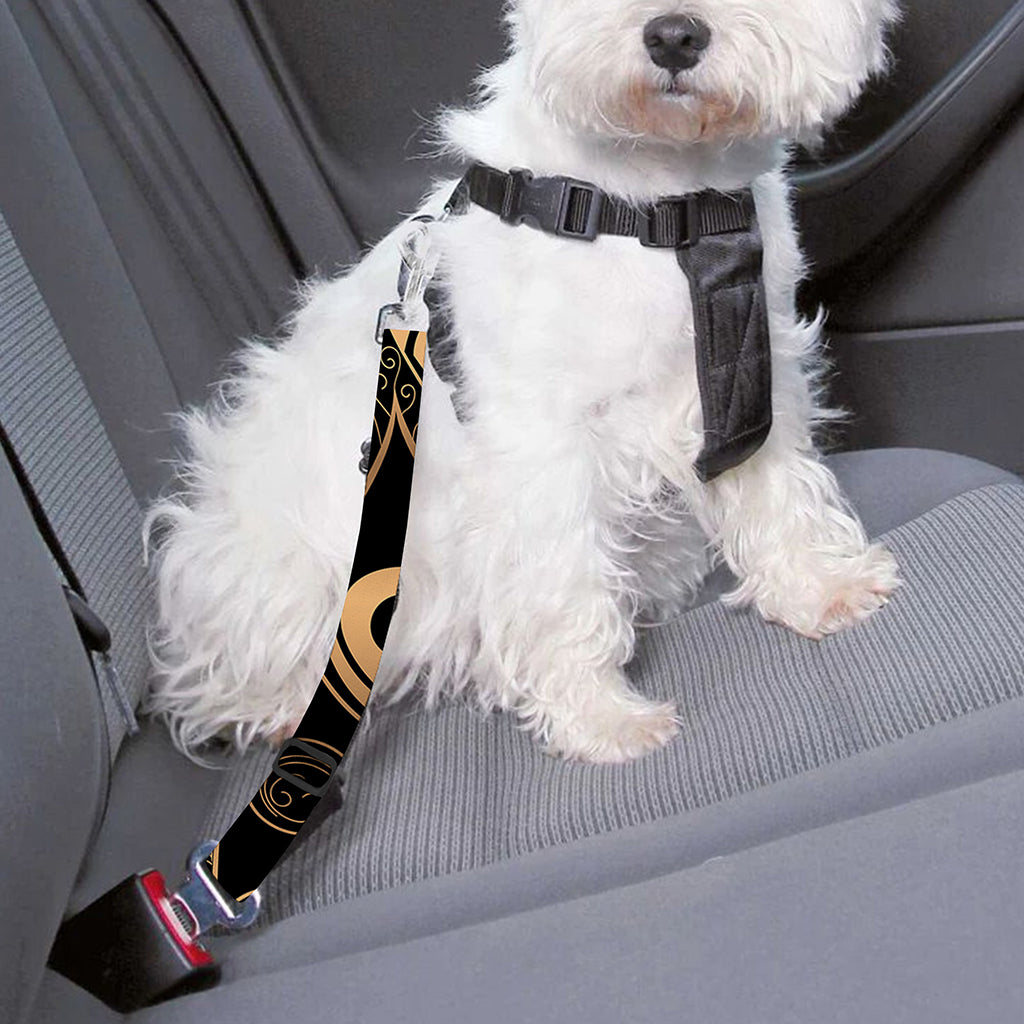 Black And Gold Peacock Feather Print Dog Seat Belt
