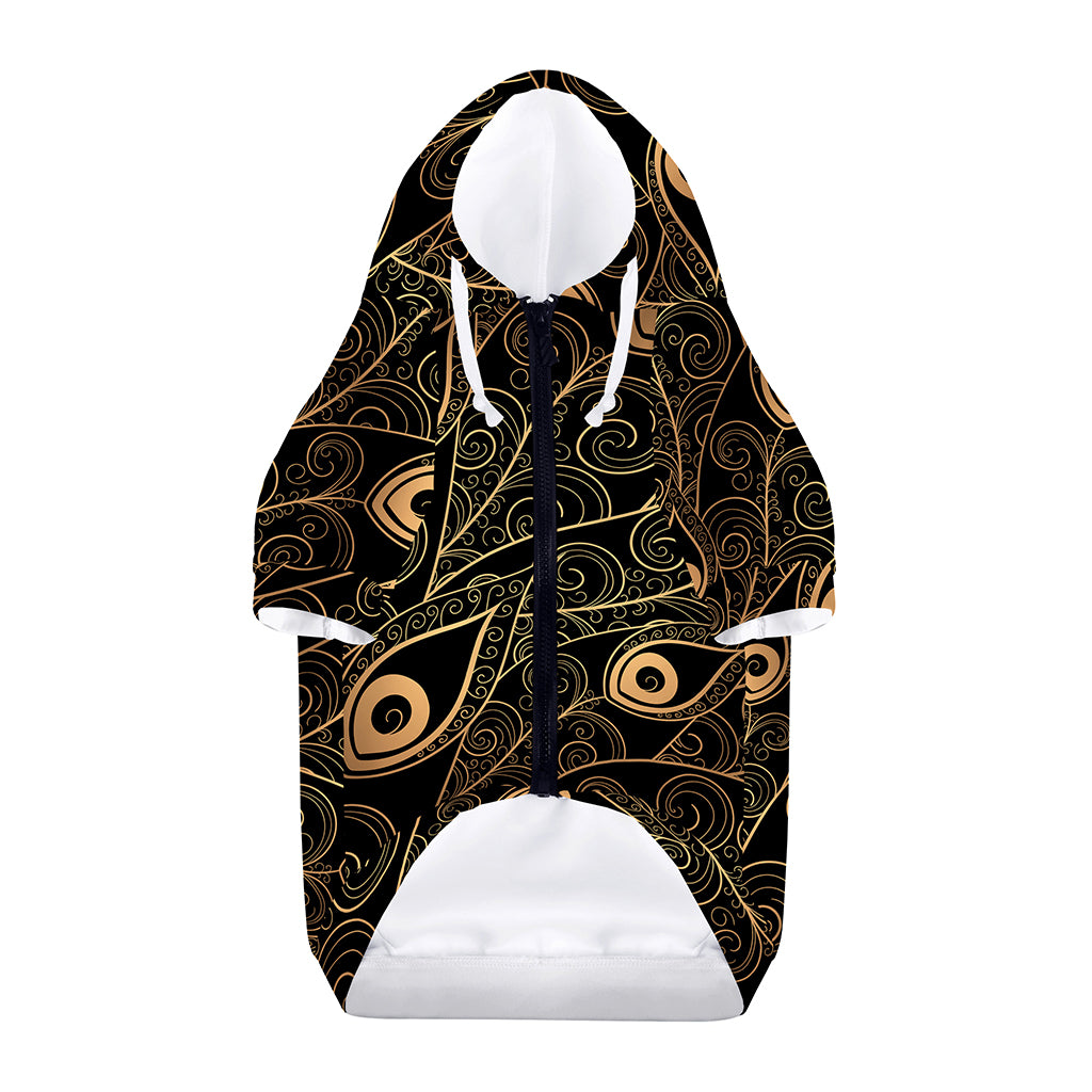 Black And Gold Peacock Feather Print Dog Zip Up Hoodie