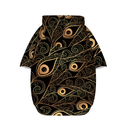 Black And Gold Peacock Feather Print Dog Zip Up Hoodie