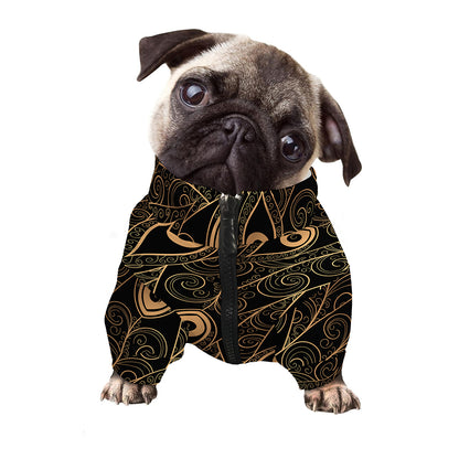 Black And Gold Peacock Feather Print Dog Zip Up Jacket