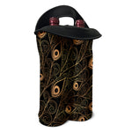 Black And Gold Peacock Feather Print Double Neoprene Wine Tote