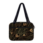 Black And Gold Peacock Feather Print Double Strap Bible Bag