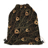 Black And Gold Peacock Feather Print Drawstring Bag