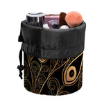 Black And Gold Peacock Feather Print Drawstring Makeup Bag