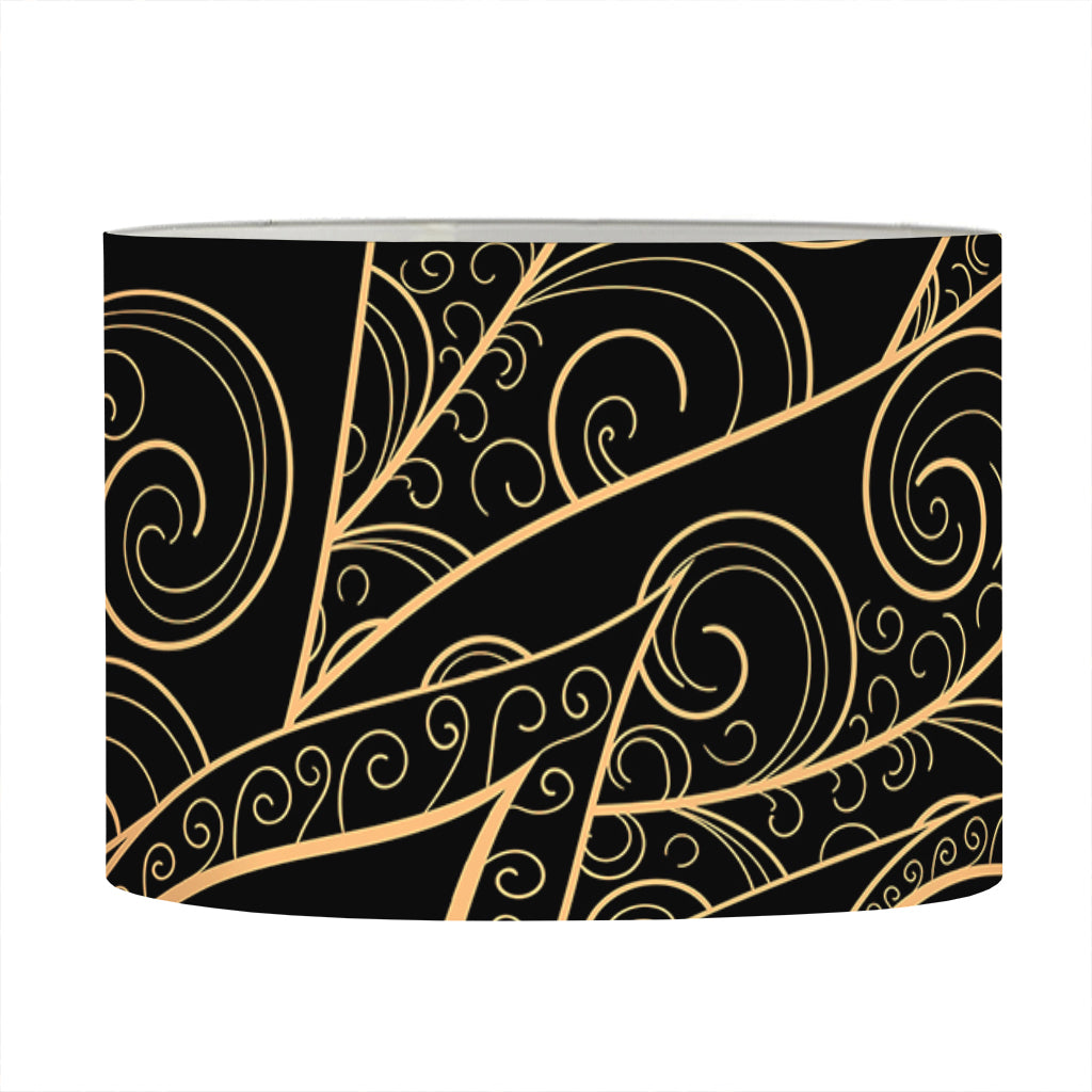 Black And Gold Peacock Feather Print Drum Lamp Shade