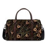 Black And Gold Peacock Feather Print Duffle Bag