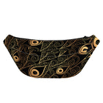 Black And Gold Peacock Feather Print Fanny Pack