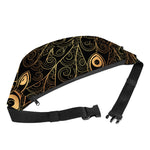 Black And Gold Peacock Feather Print Fanny Pack