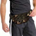 Black And Gold Peacock Feather Print Fanny Pack