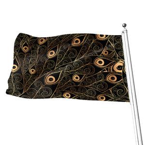 Black And Gold Peacock Feather Print Flag