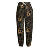 Black And Gold Peacock Feather Print Fleece Lined Knit Pants